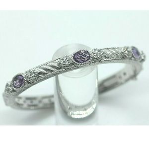 Judith Ripka Amethyst & CZ Bangle Bracelet 925 Sterling Silver